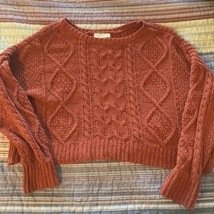 Arizona Jean Company Women's  Crop Cable Knit Sweater - rust/burnt orange